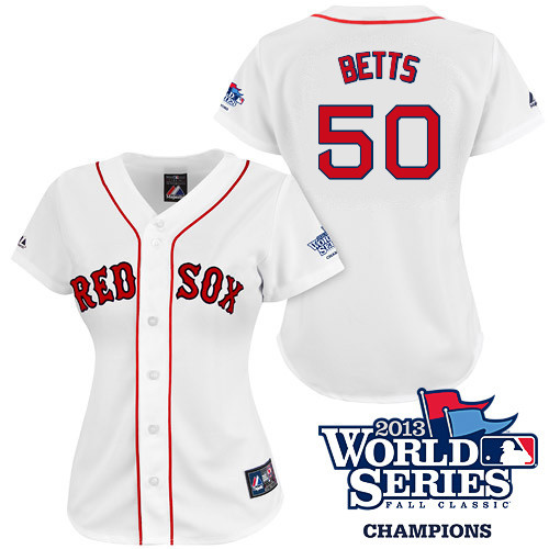 Mookie Betts #50 mlb Jersey-Boston Red Sox Women's Authentic 2013 World Series Champions Home White Baseball Jersey